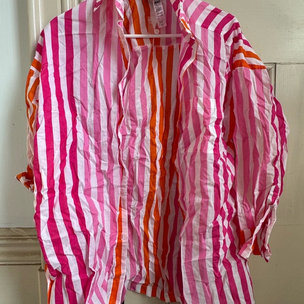 Beach Riot Pink & Orange Striped Button-Front Cover-Up - Picture 4 of 5